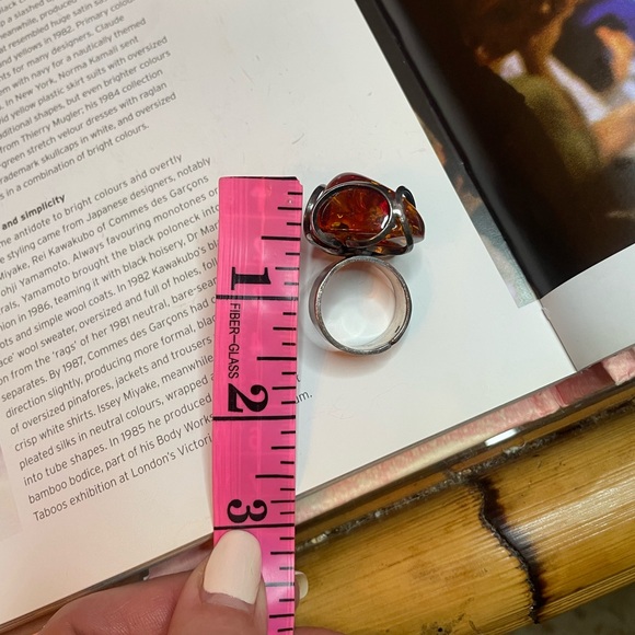 Unique Vintage Sterling Silver Ring With Large Caged Amber Stone Size 8 - Picture 8 of 9